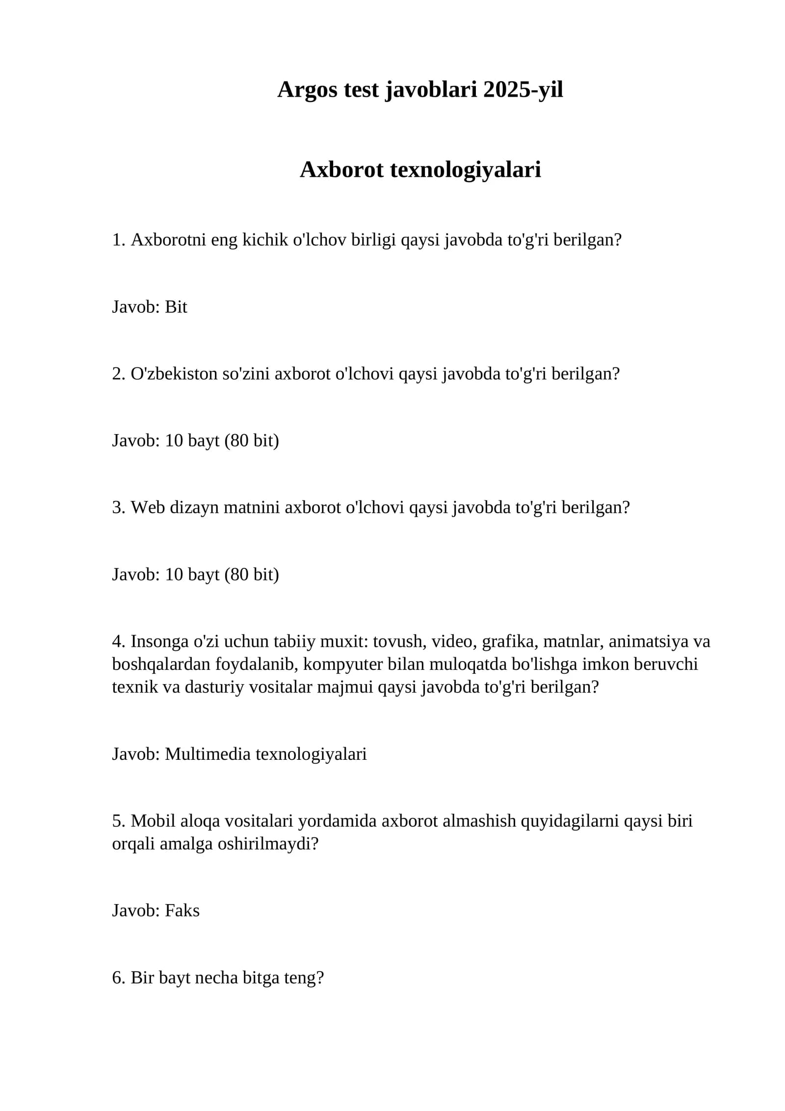 Agros test javoblari 2025