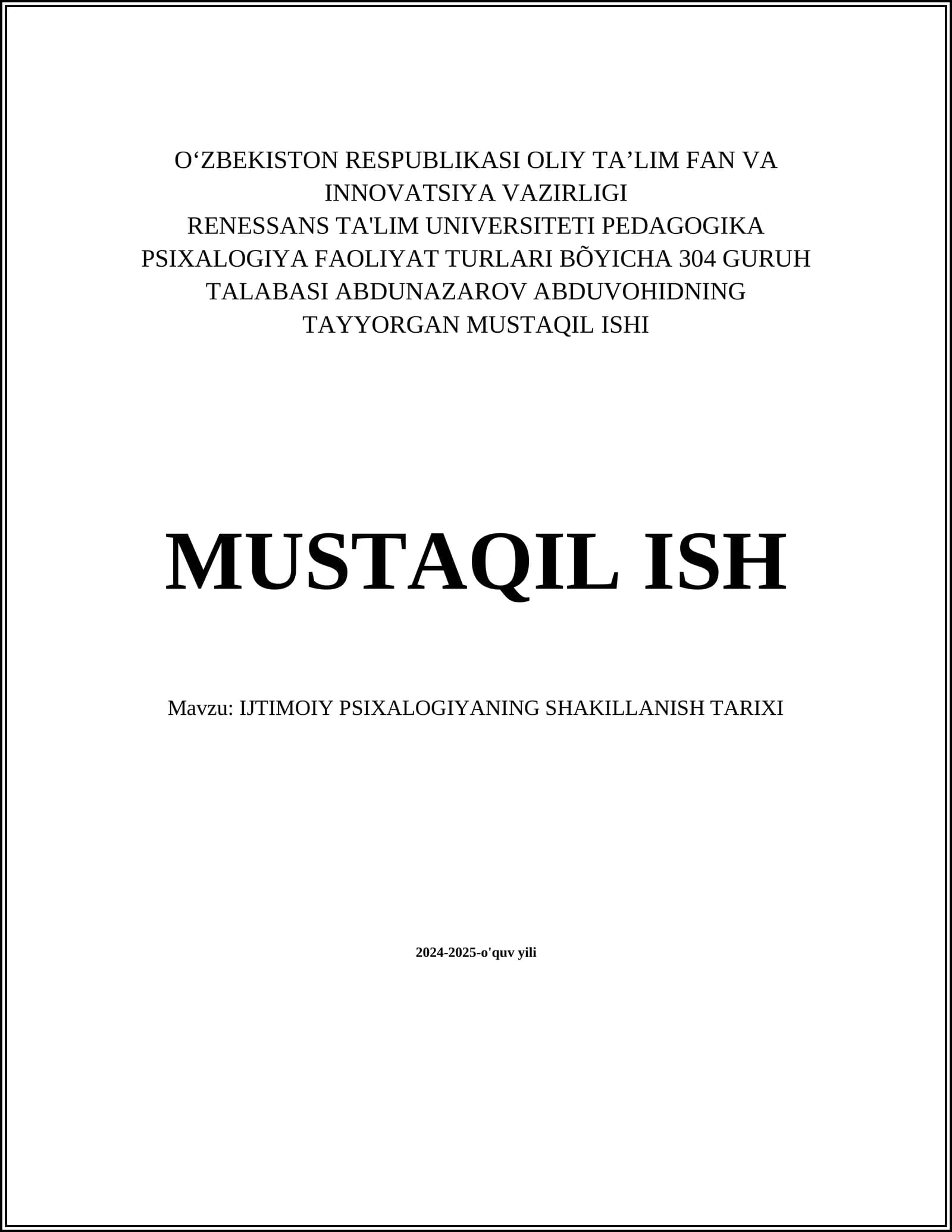 Erta davr ijtimoiy psixologiyaning rivojlanishi