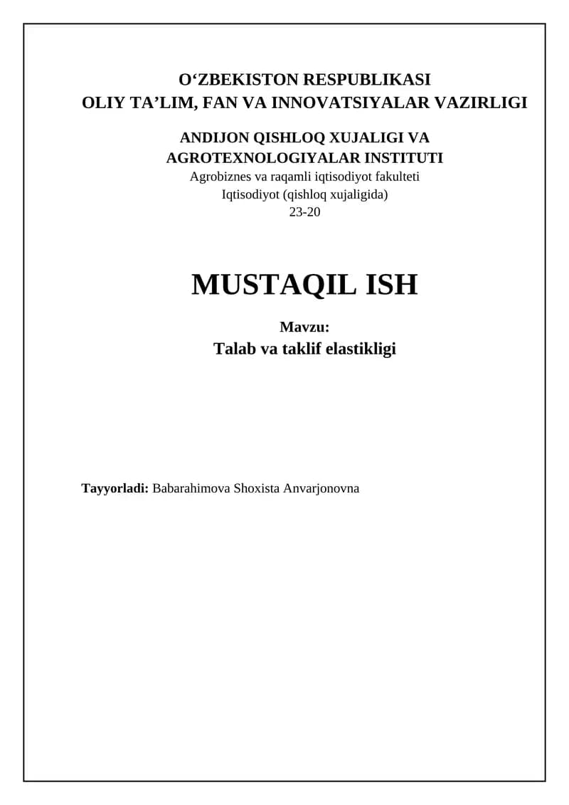 Talab va taklif elastikligi