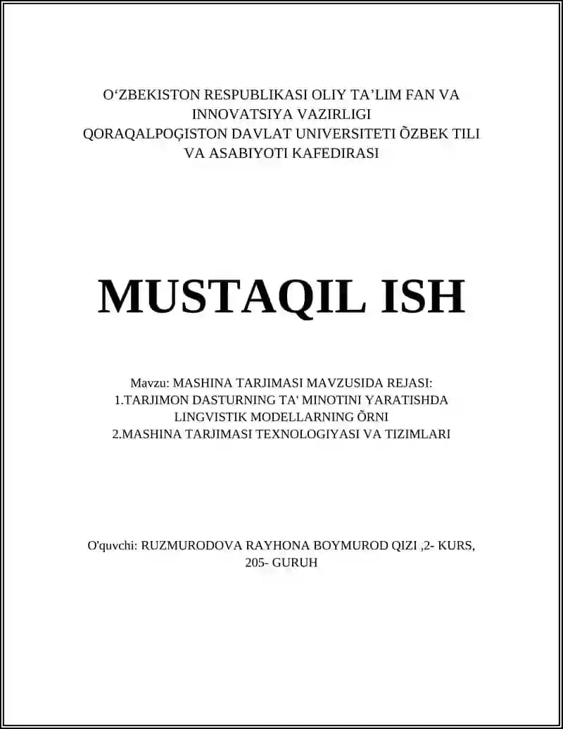 MASHINA TARJIMASI MAVZUSI
