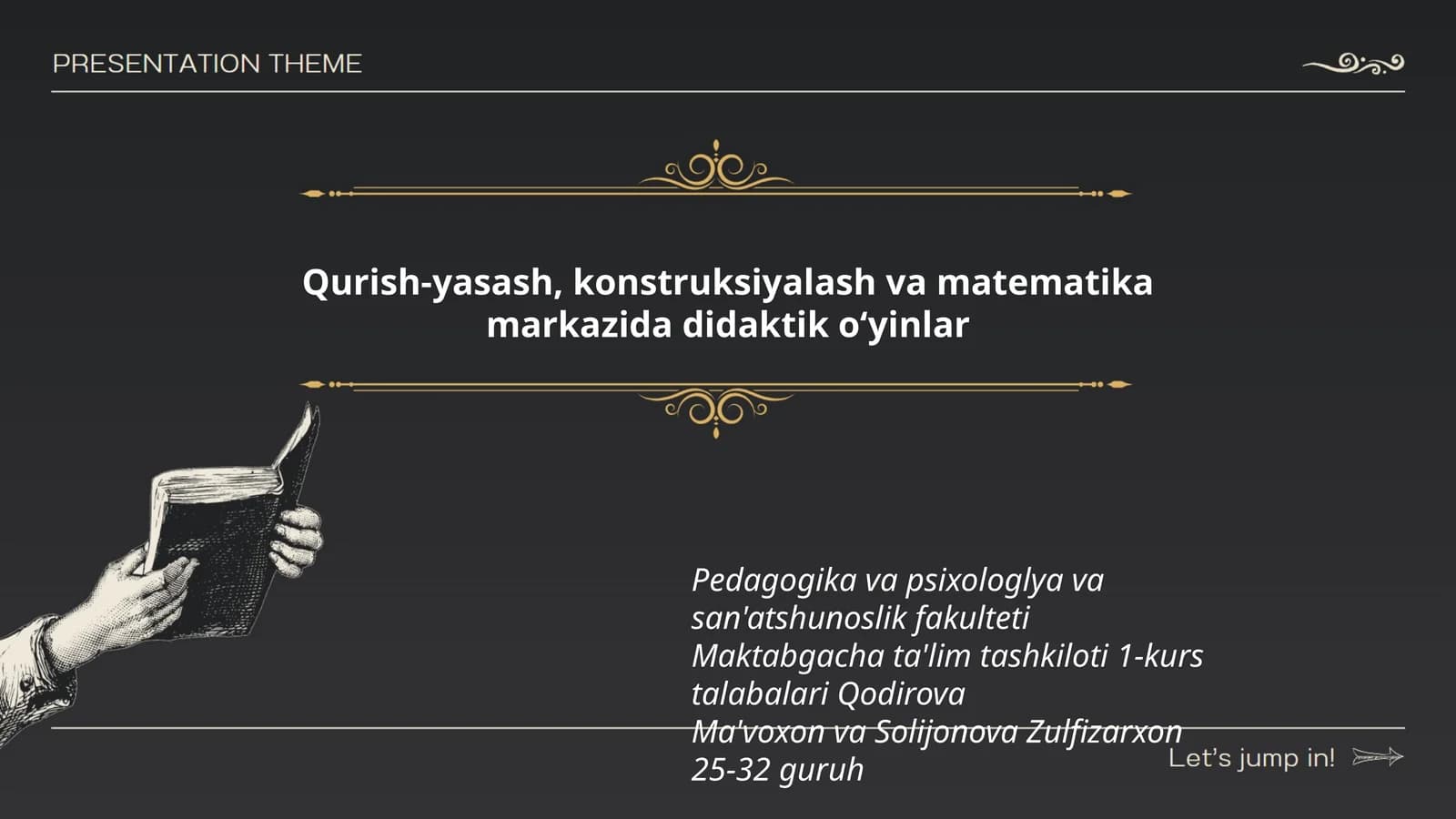 Qurish-yasash, konstruksiyalash va matematika markazida didaktik oʻyinlar