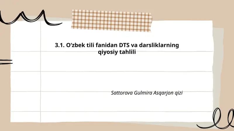 O‘zbek tili fanidan DTS va darsliklarning qiyosiy tahlili
