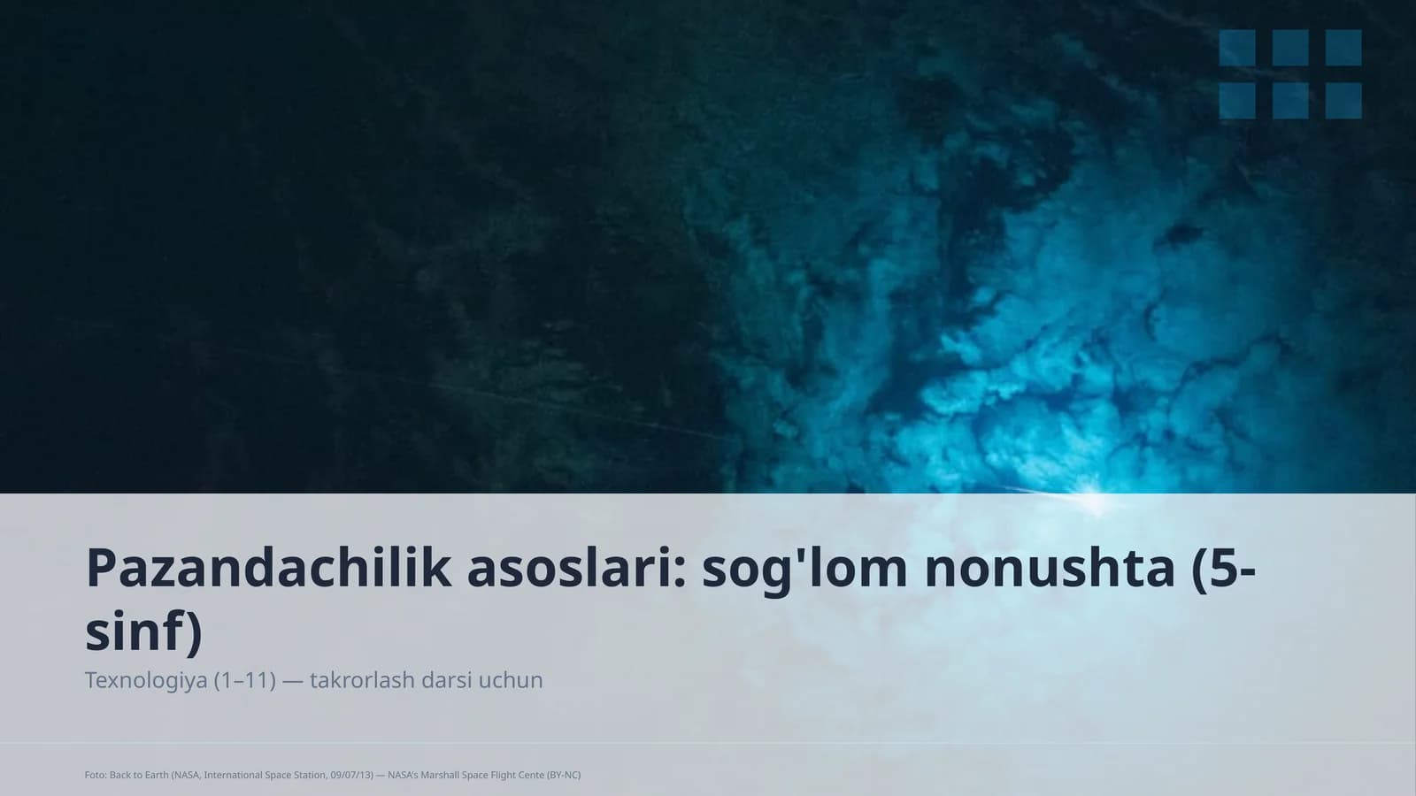 Pazandachilik asoslari: sog'lom nonushta (5-sinf)