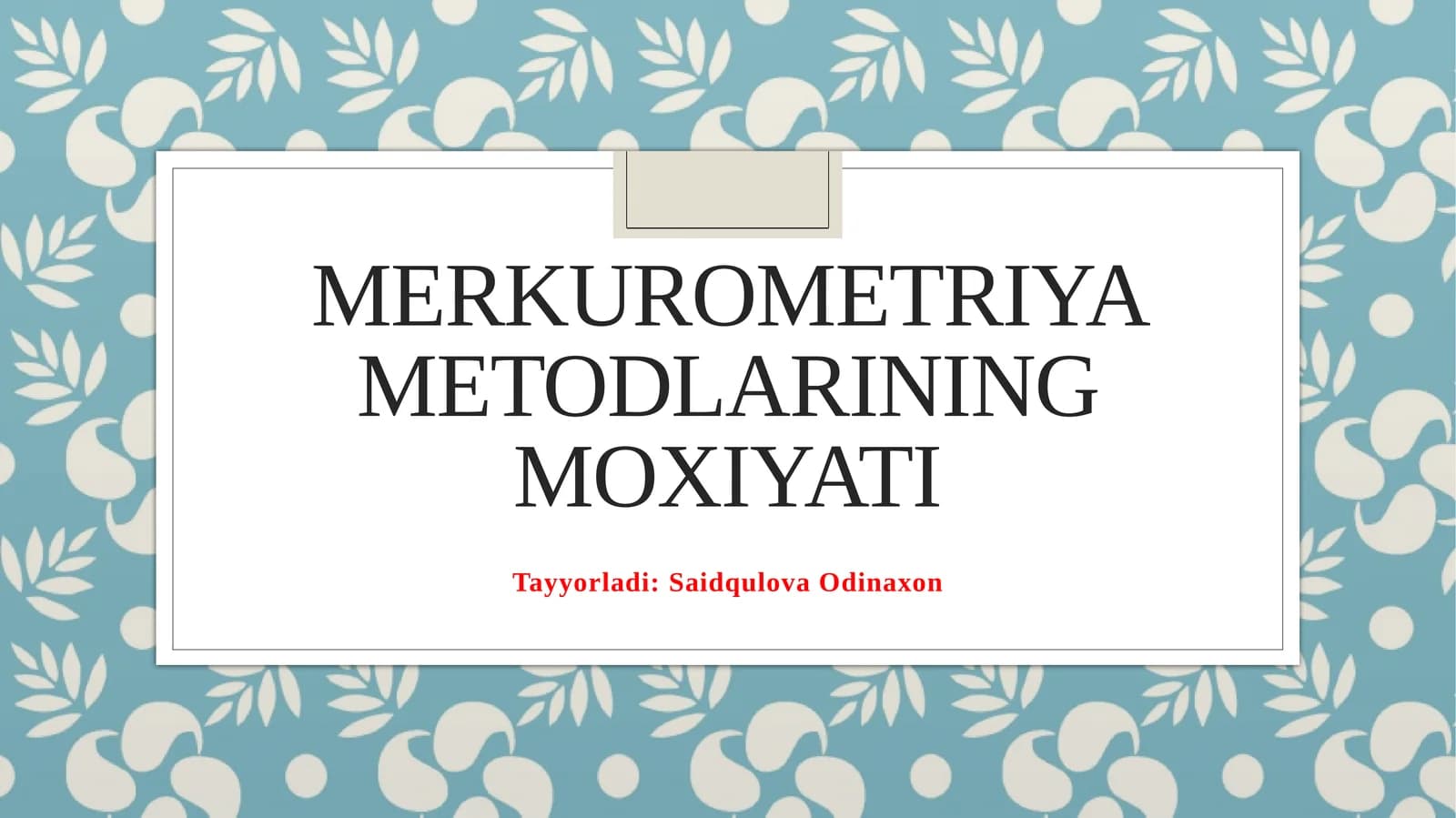 Merkurometriya metodlarining moxiyati