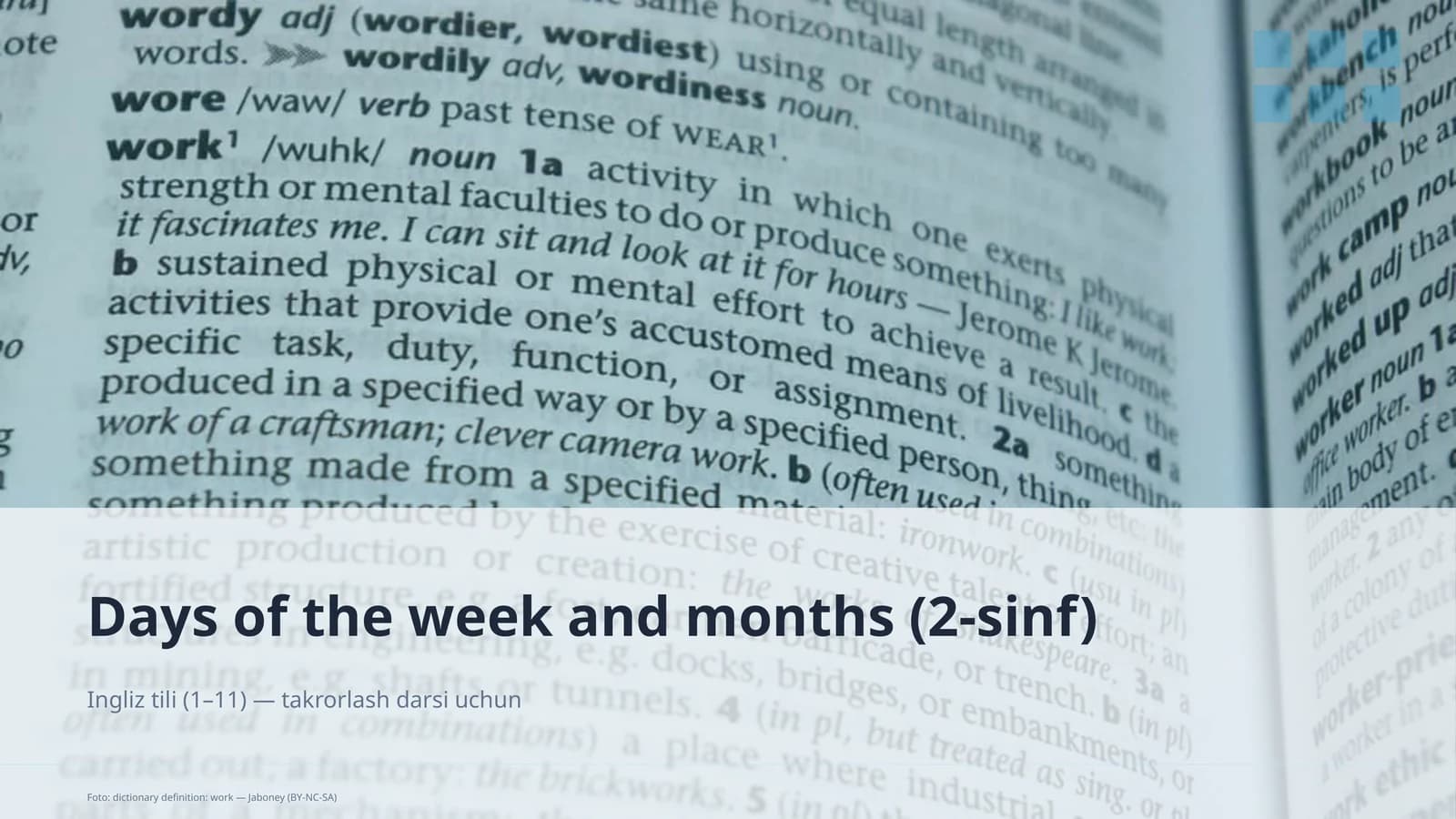 Days of the week and months (2-sinf)