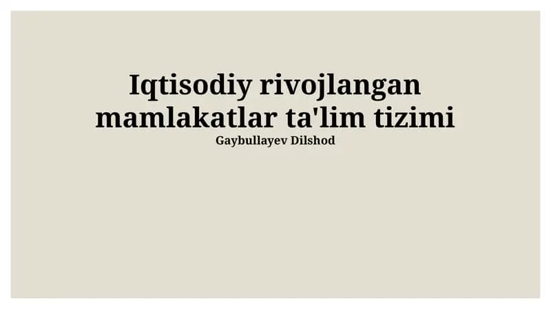 Iqtisodiy rivojlangan mamlakatlar ta'lim tizimi