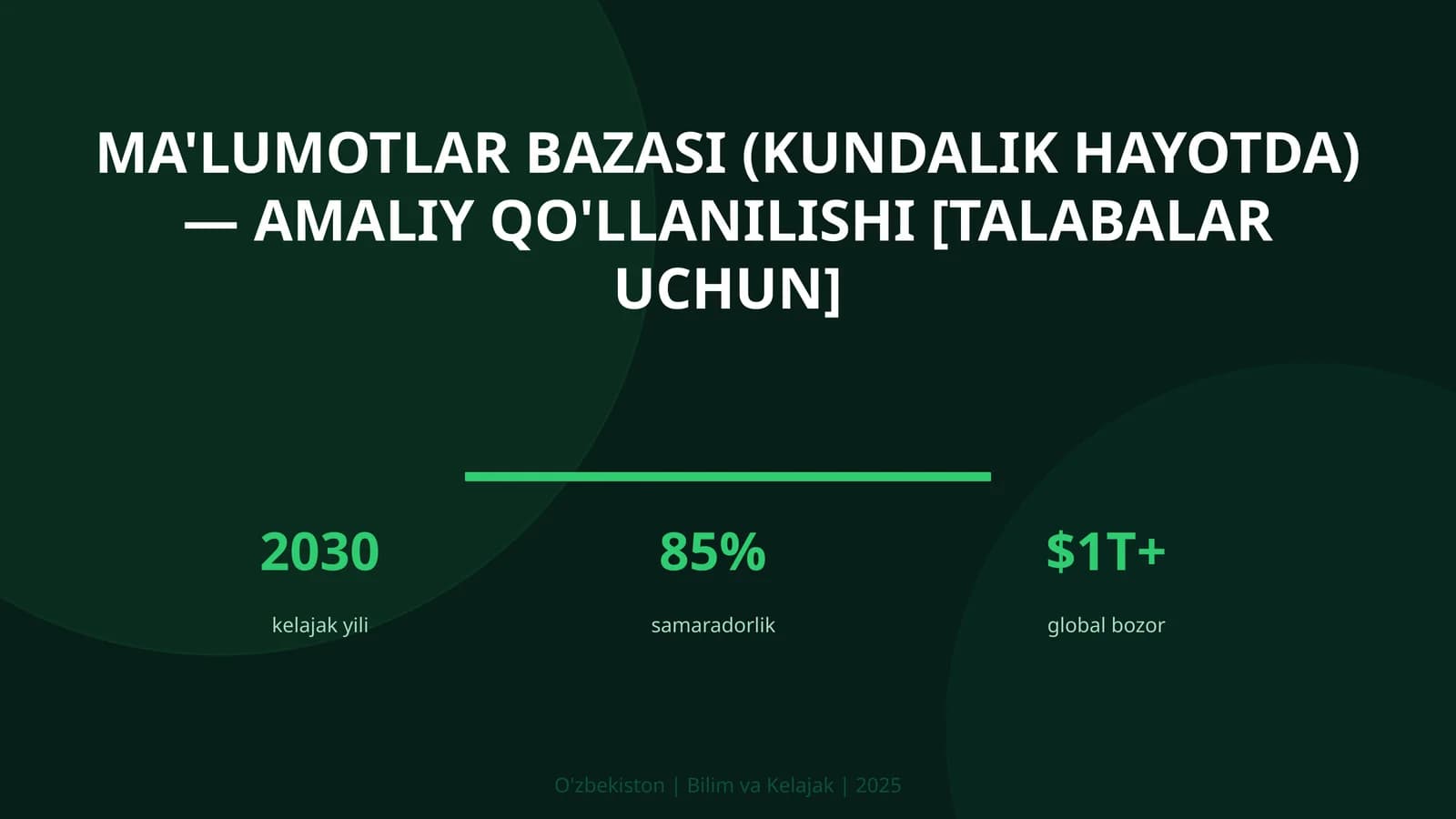 MA'LUMOTLAR BAZASI (KUNDALIK HAYOTDA) — AMALIY QO'LLANILISHI [TALABALAR UCHUN]