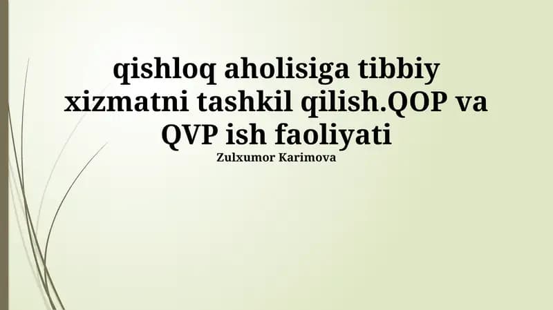Qishloq aholisiga tibbiy xizmatni tashkil qilish