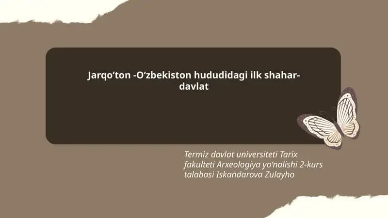 Jarqoʻton -Oʻzbekiston hududidagi ilk shahar-davlat