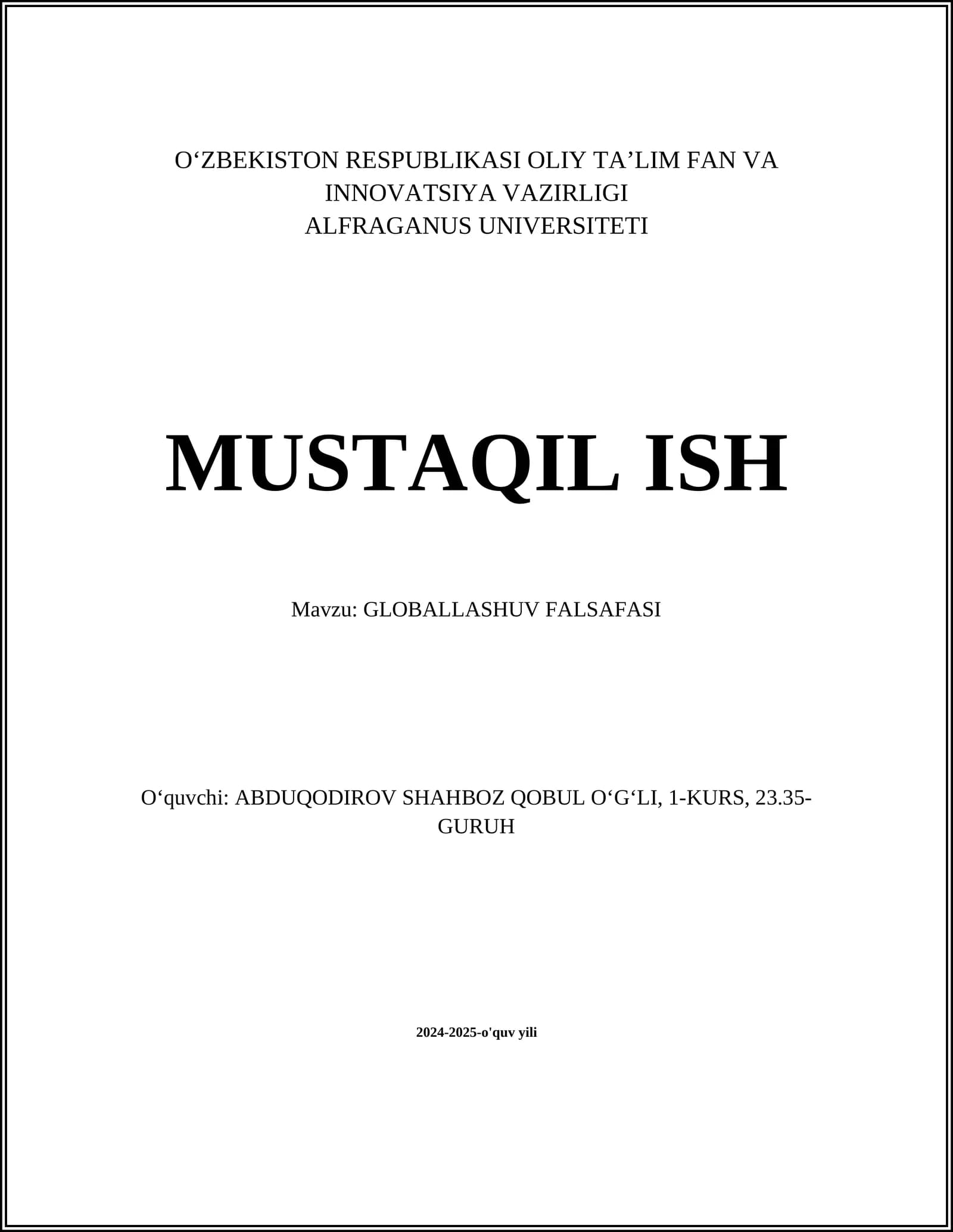 GLOBALLASHUV FALSAFASI
