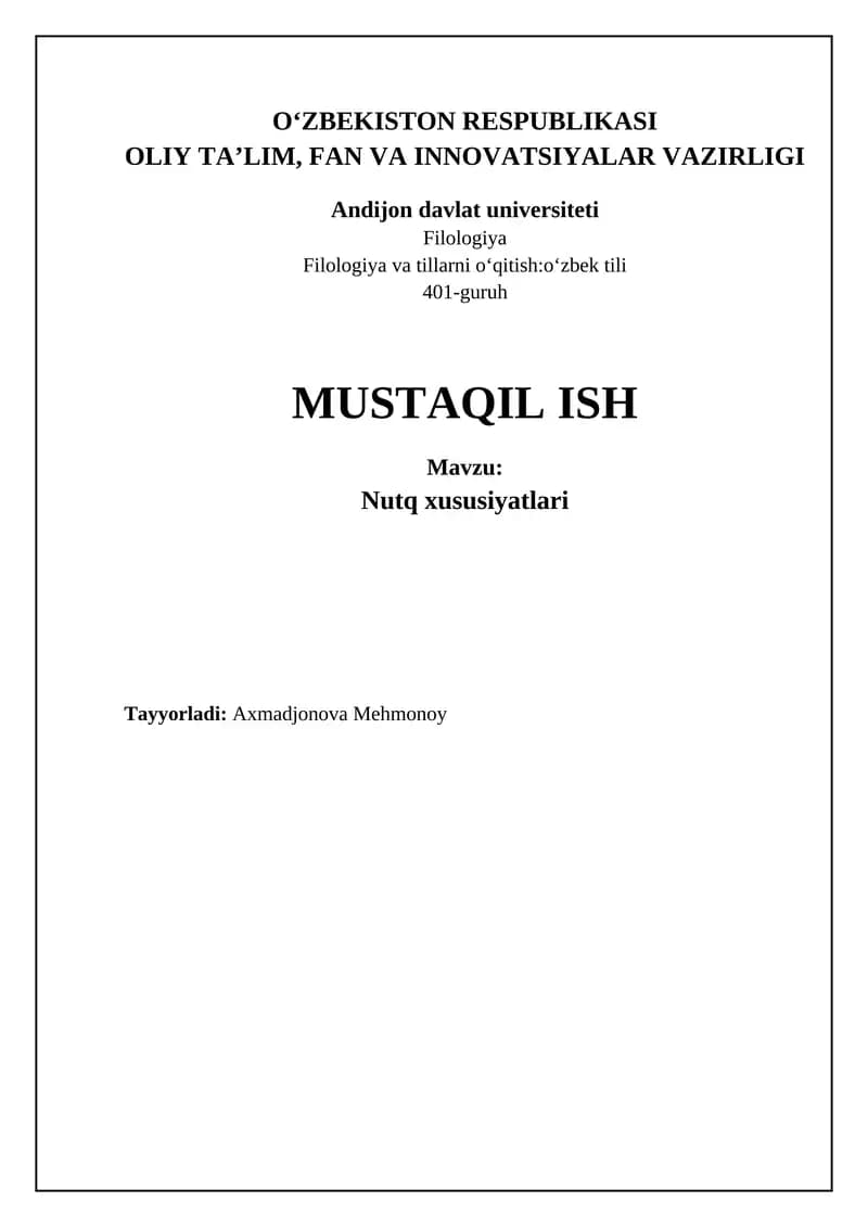 Nutq xususiyatlari