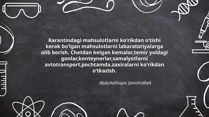 Karantindagi mahsulotlarni koʻrikdan oʻtishi kerak boʻlgan mahsulotlarni labaratoriyalarga olib borish