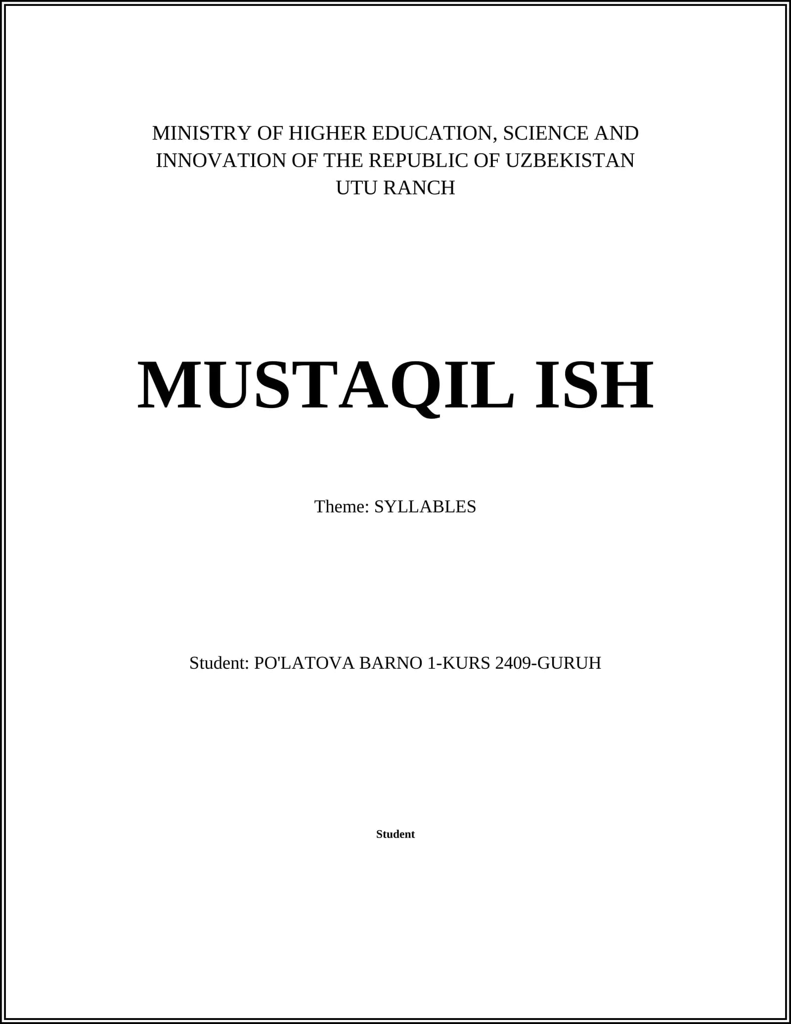 UTU RANCH MUSTAQIL ISH