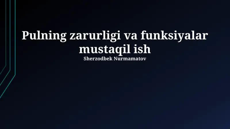 Pulning zarurligi va funksiyalar mustaqil ish