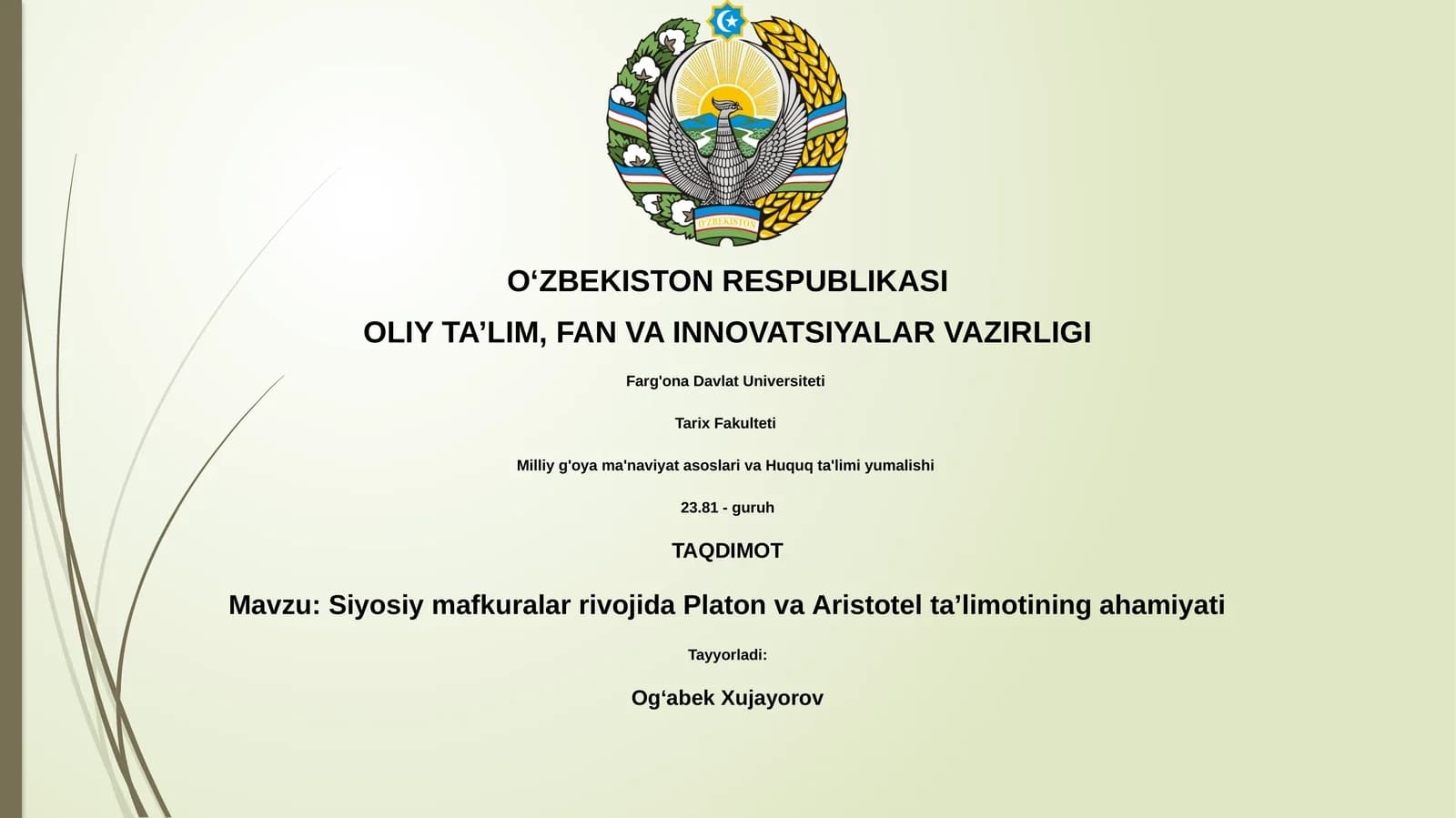 Siyosiy mаfkurаlаr rivоjidа Plаtоn vа Аristоtеl tа’limоtining аhаmiyati