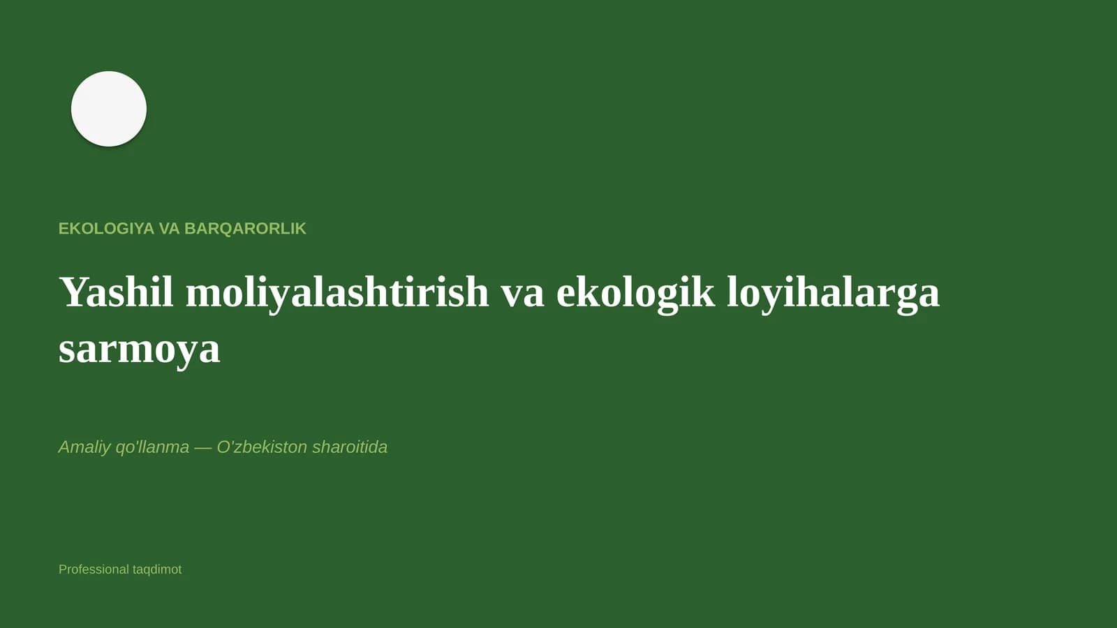 Yashil moliyalashtirish va ekologik loyihalarga sarmoya