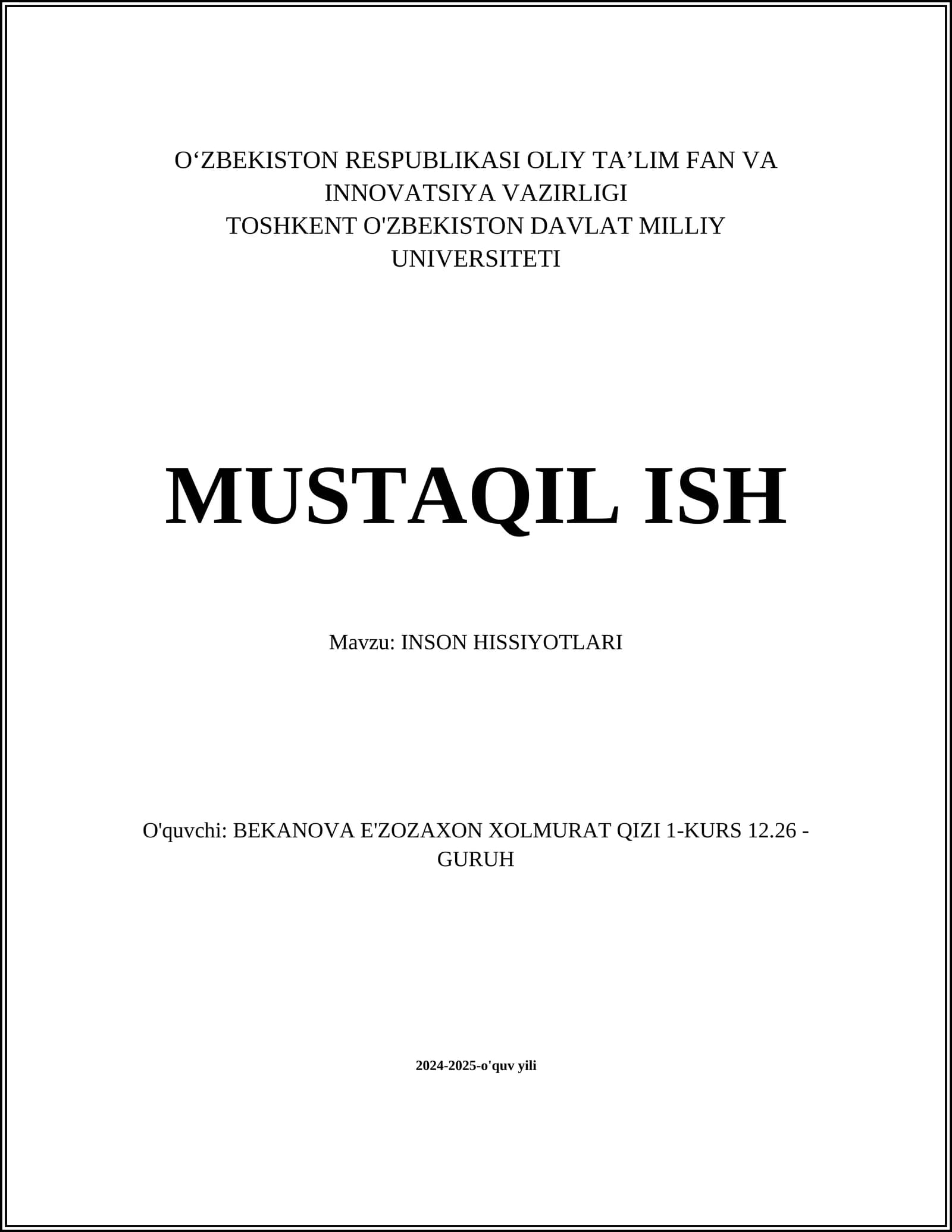 INSON HISSIYOTLARI