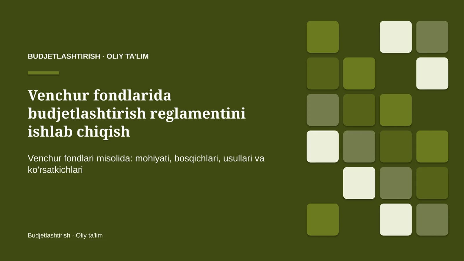 venchur fondlarida budjetlashtirish reglamentini ishlab chiqish 8609