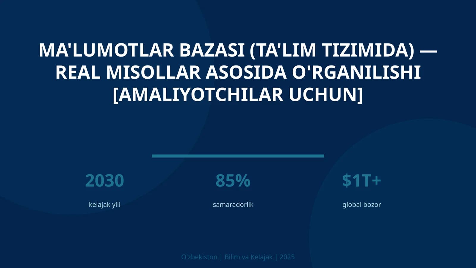 Ma'lumotlar bazasi (ta'lim tizimida) — real misollar asosida o'rganilishi [amaliyotchilar uchun]