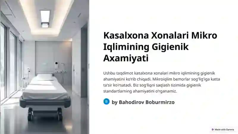 Kasalxona Xonalari Mikro Iqlimining Gigienik Axamiyati