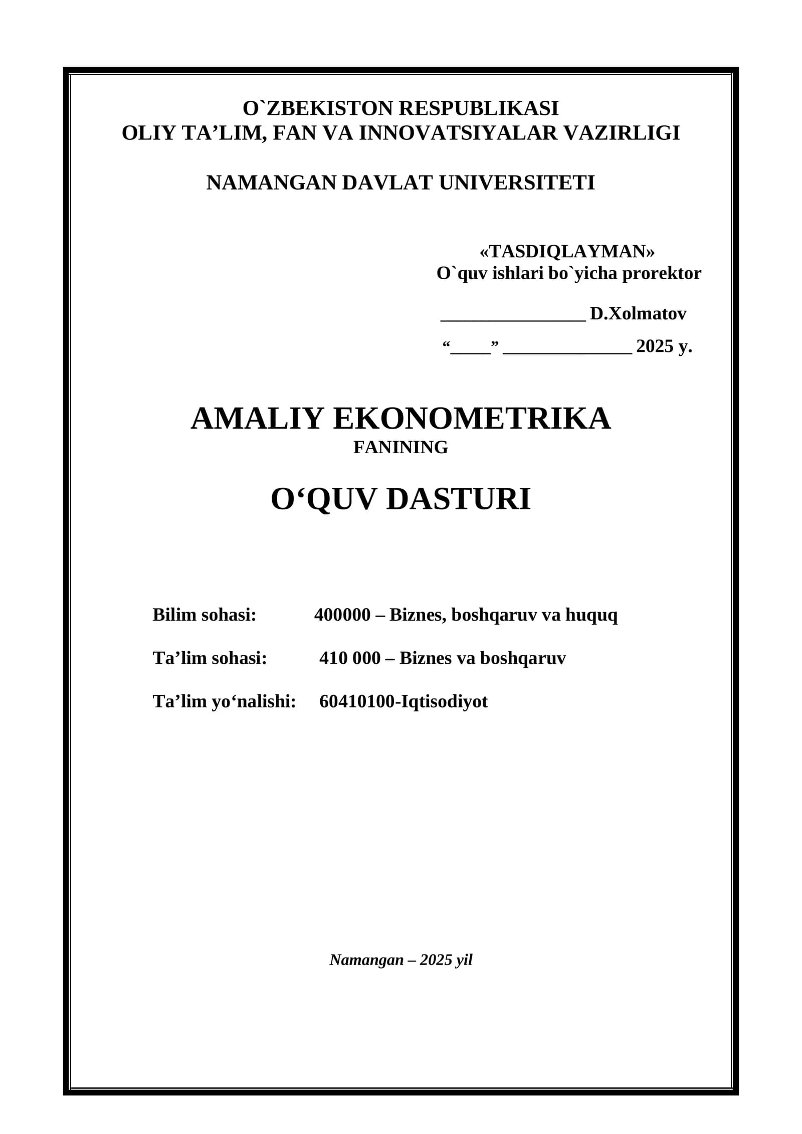 AMALIY EKONOMETRIKA