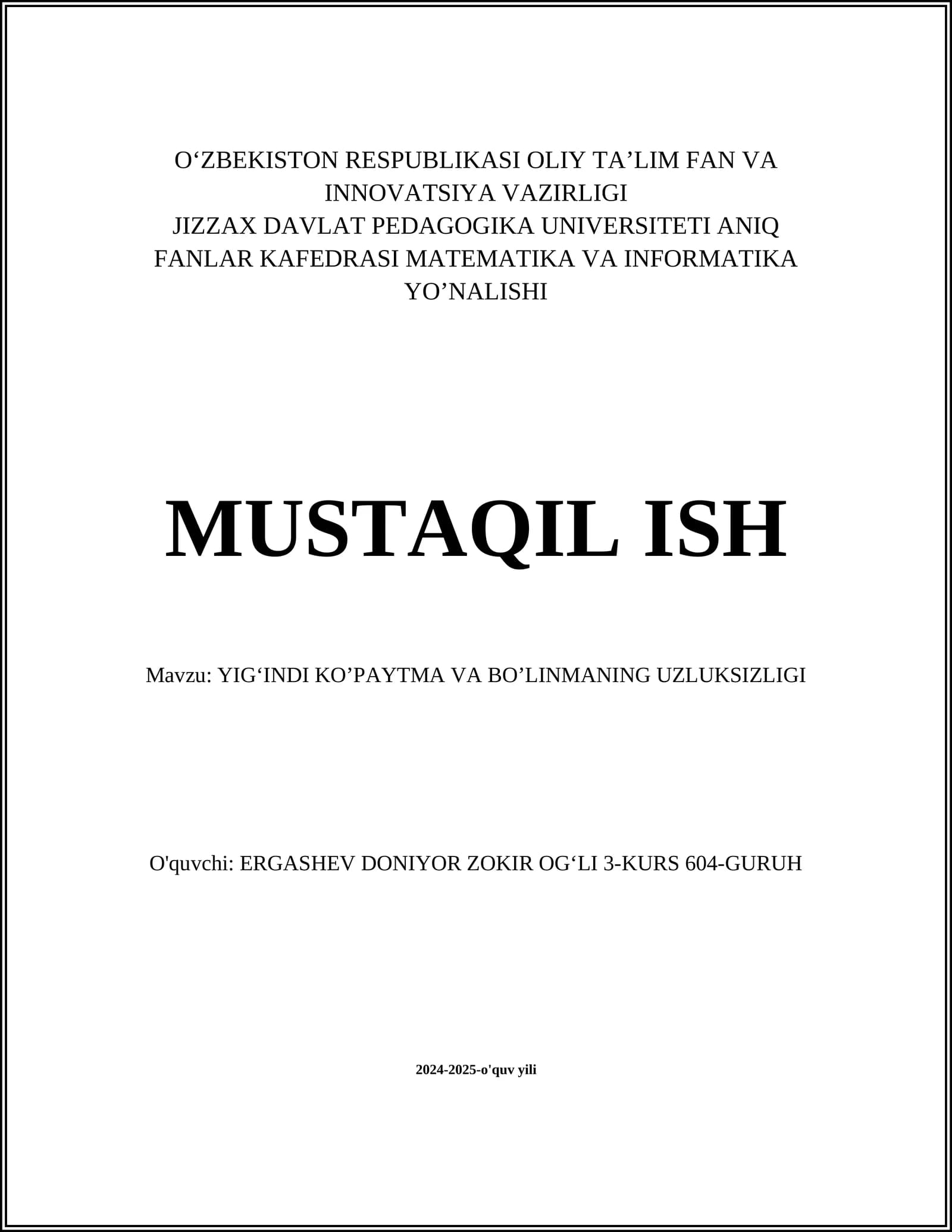 Yigʻindi va ko'paytmaning matematik asoslari