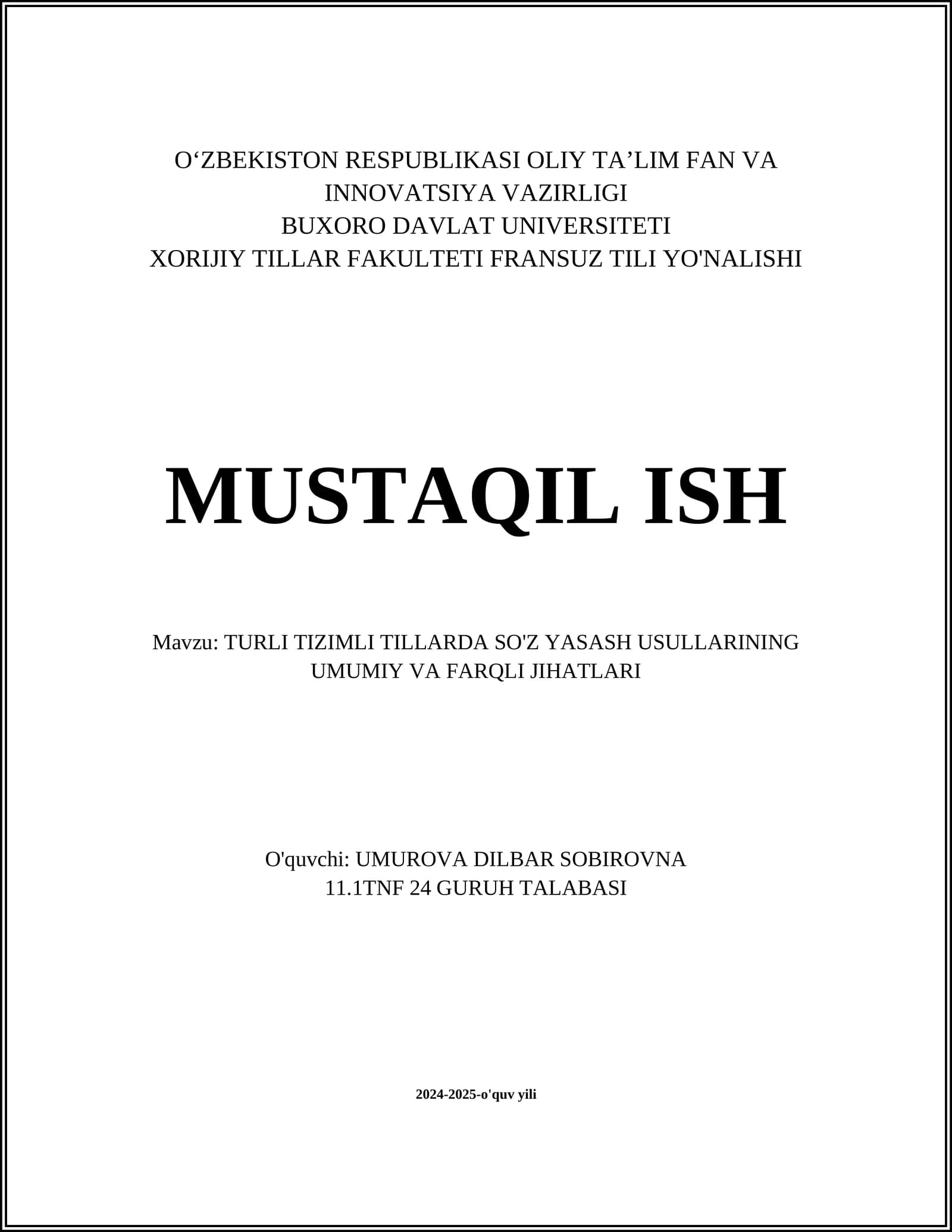 Turli tizimli tillarda so'z yasash usullari