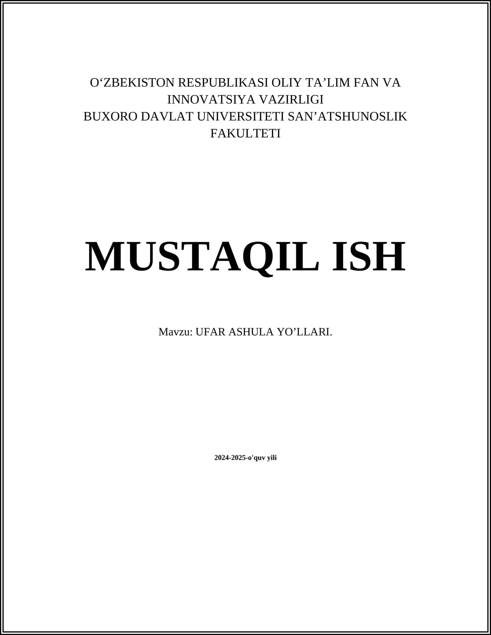 UFAR ASHULA YO’LLARI