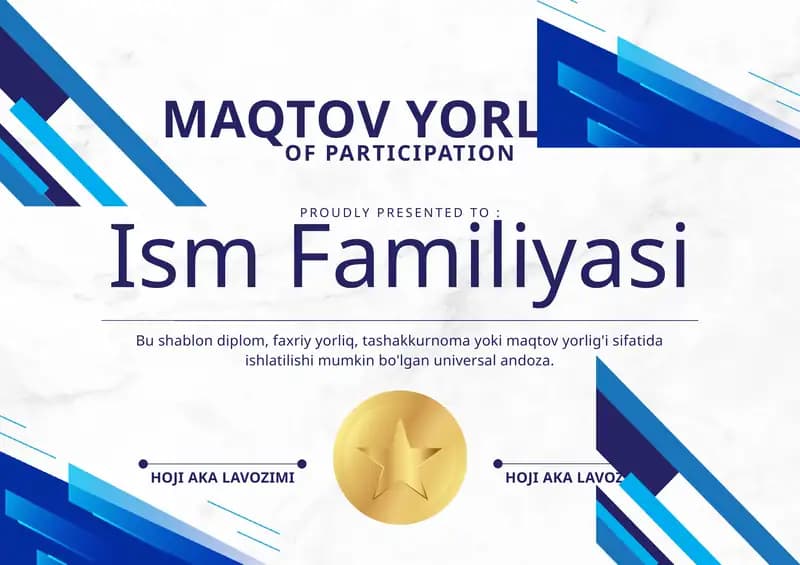 MAQTOV YORLIG'I shablon tayyor andoza