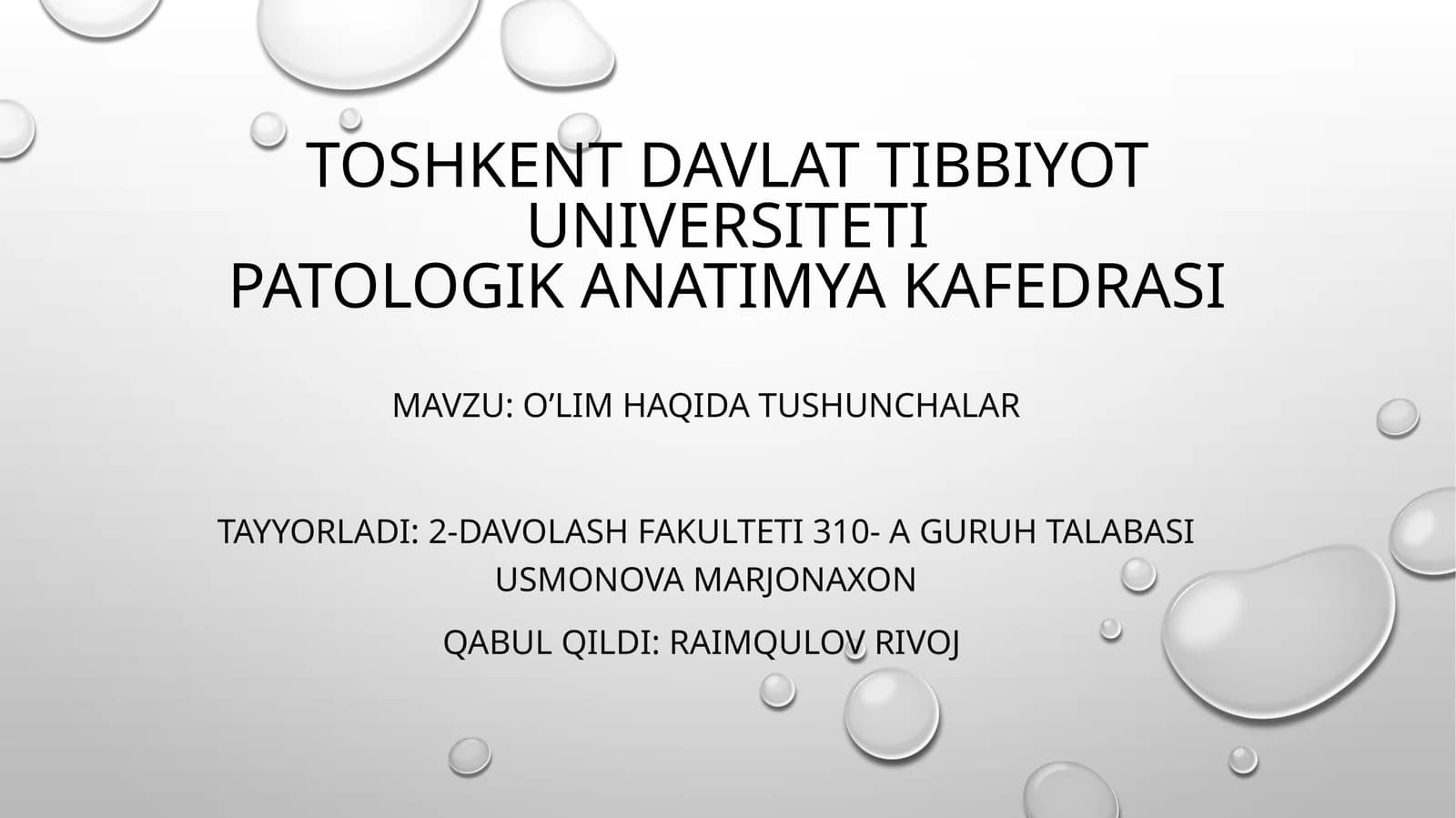 Toshkent Davlat Tibbiyot Universiteti Patologika Anatomiyasi Kafedrasi