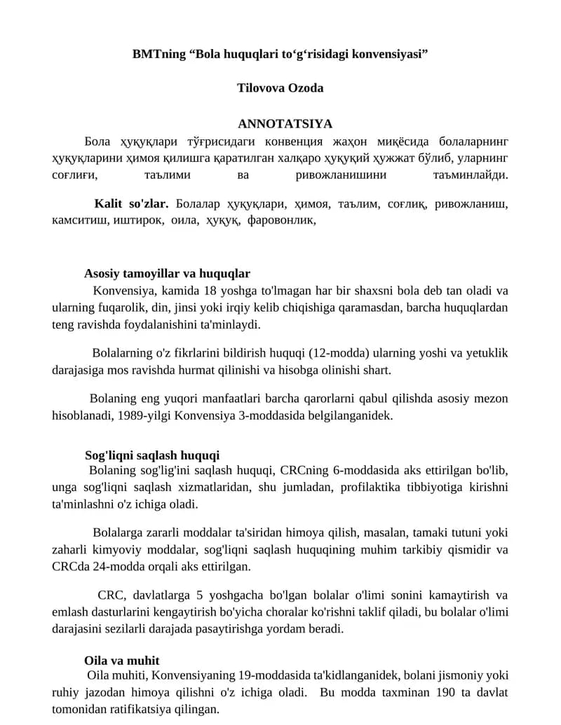 Bola huquqlari to‘g‘risidagi konvensiyasi