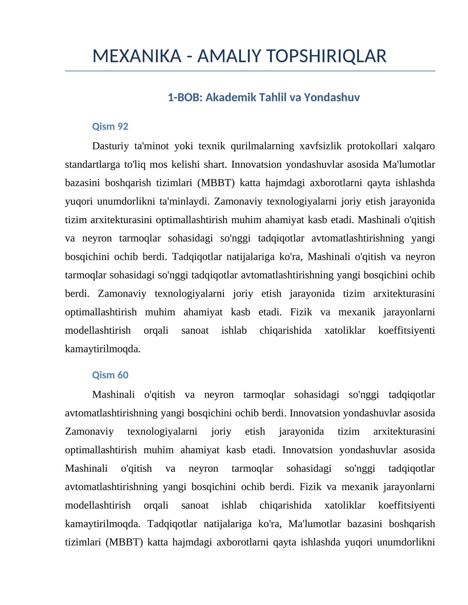 MEXANIKA - AMALIY TOPSHIRIQLAR