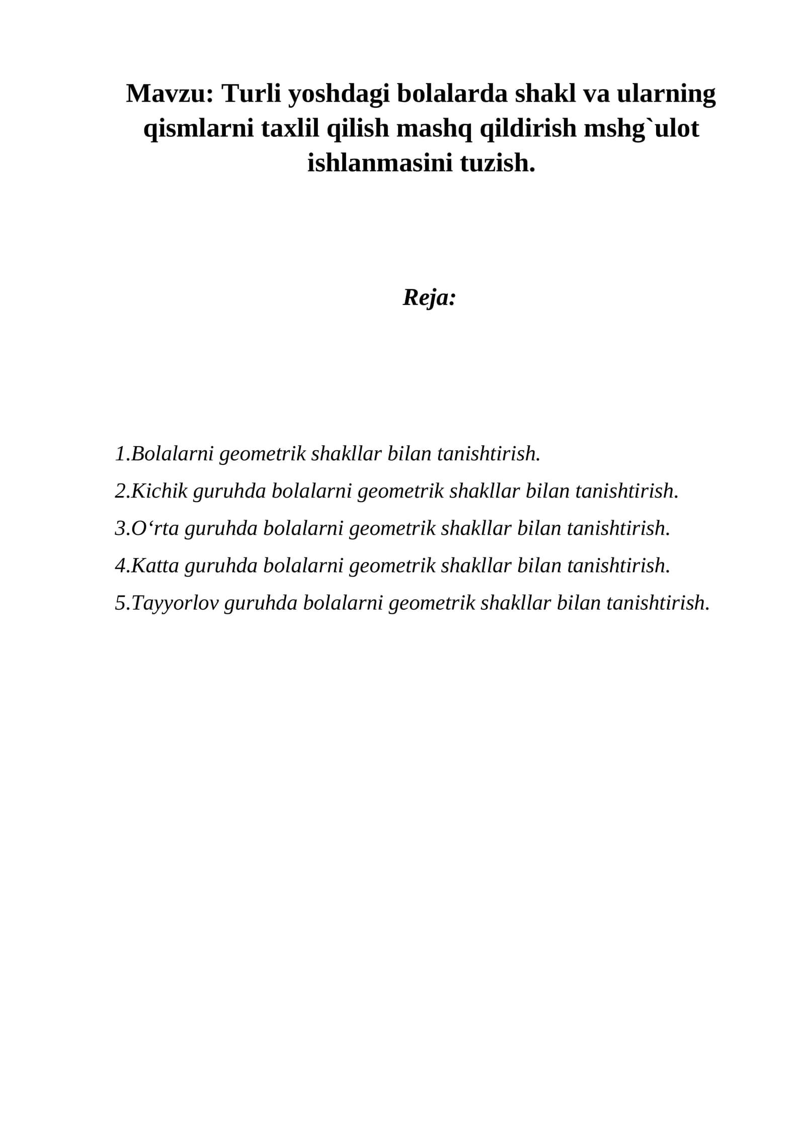 Bolalarni geometrik shakllar bilan tanishtirish