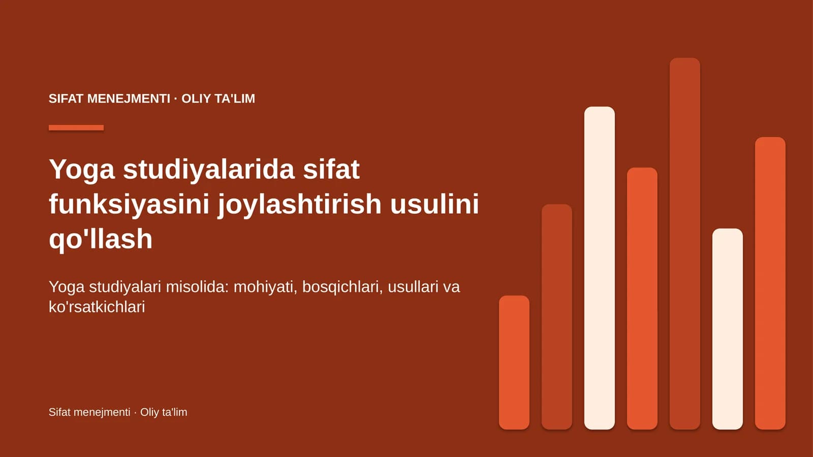 Yoga studiyalarida sifat funksiyasini joylashtirish usulini qo'llash
