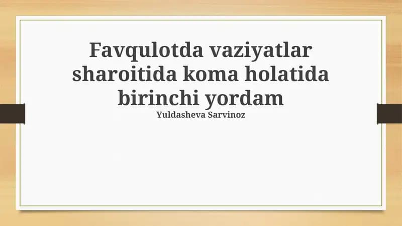 Favqulodda Vaziyatlar Sharoitida Koma Holatida Birinchi Yordam