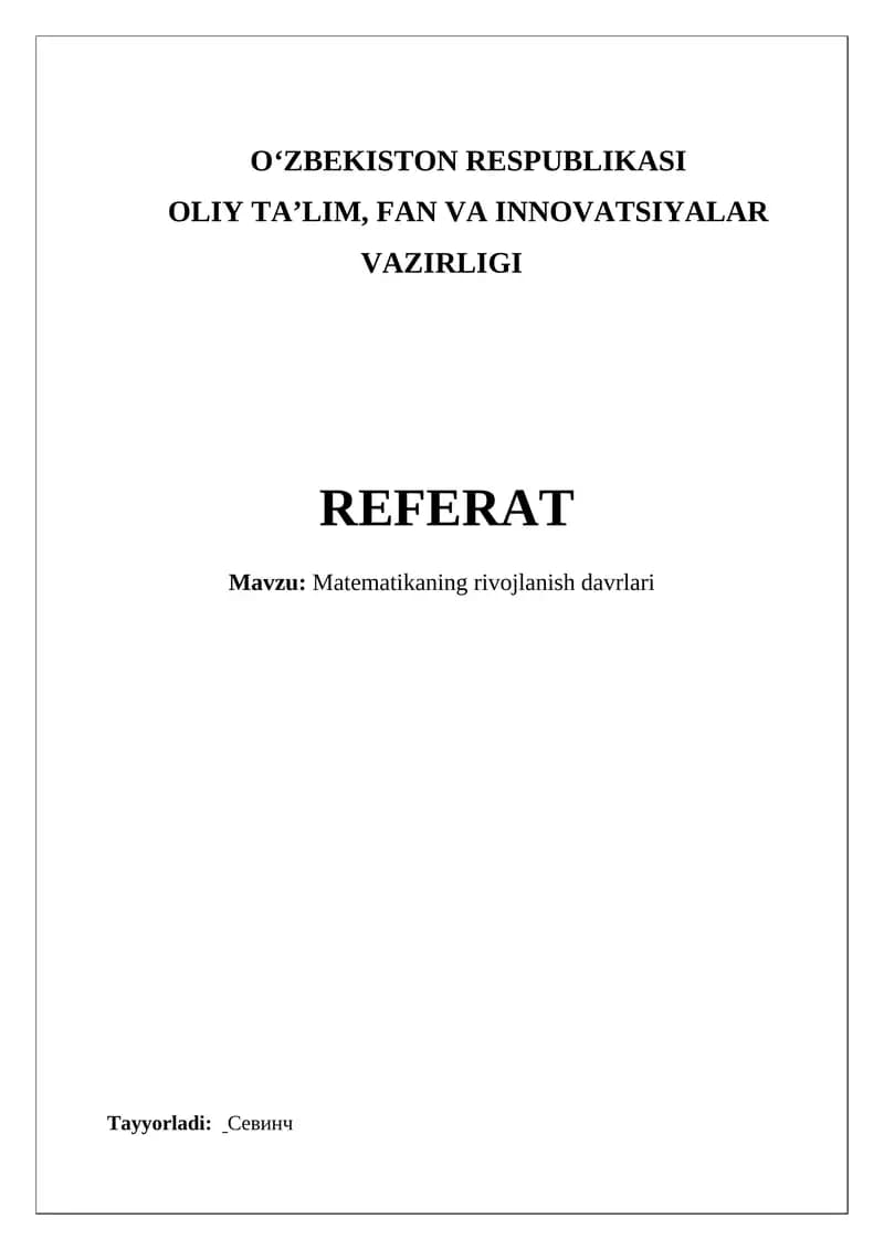 Matematikaning rivojlanish davrlari