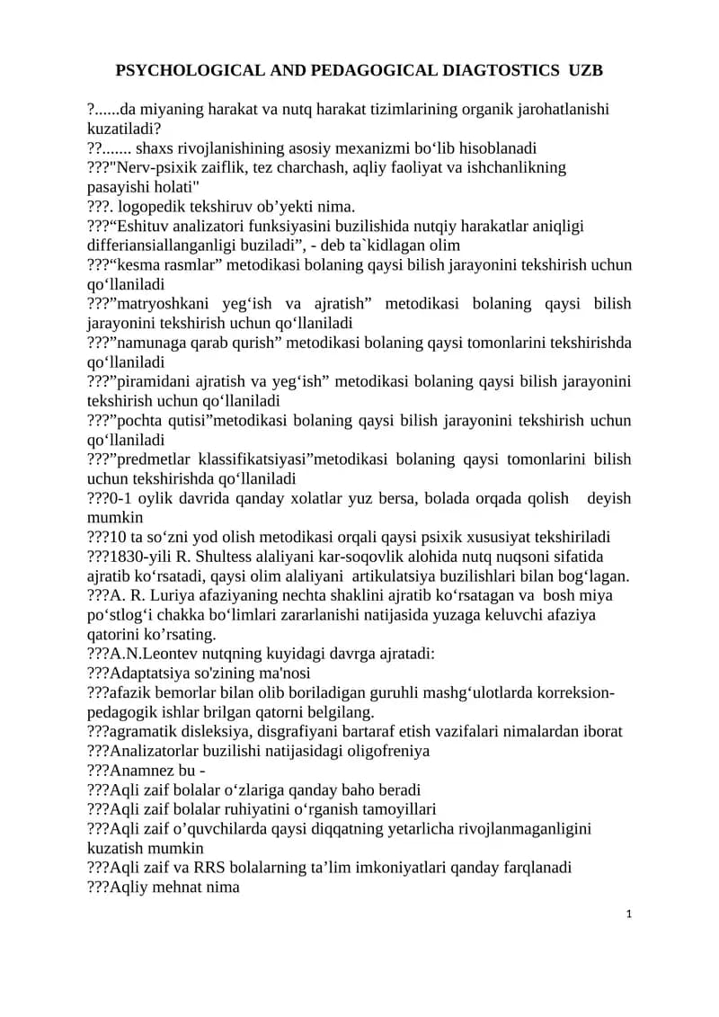 PSIHOLOGIK VA PEDAGOGIK DIAGNOSTIKA