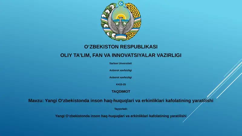 Yangi O‘zbekistonda inson haq-huquqlari va erkinliklari kafolatining yaratilishi