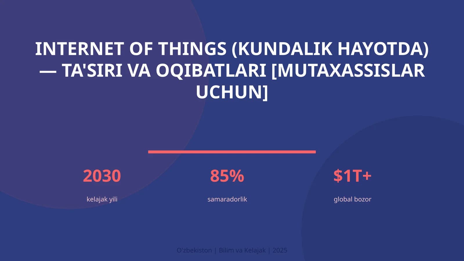 INTERNET OF THINGS (KUNDALIK HAYOTDA) — TA'SIRI VA OQIBATLARI [MUTAXASSISLAR UCHUN]