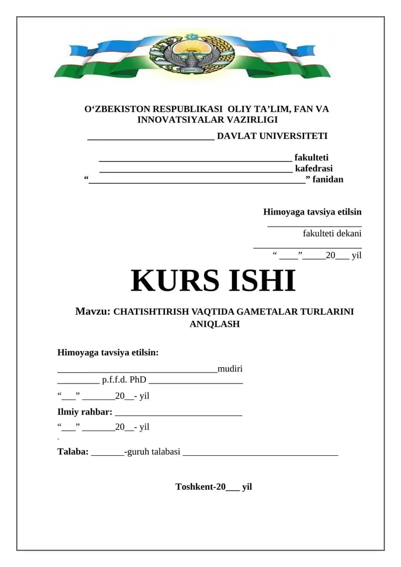 CHATISHTIRISH VAQTIDA GAMETALAR TURLARINI ANIQLASH