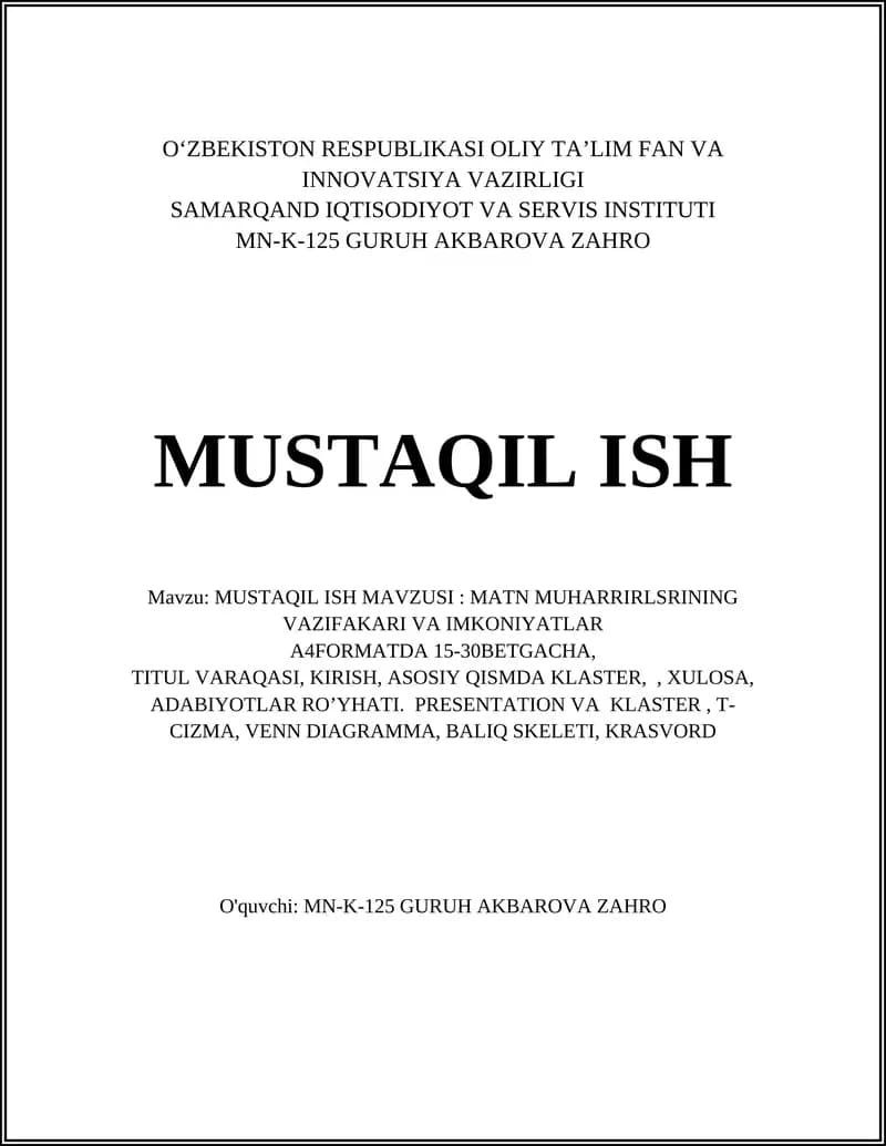 MATN MUHARRIRLSRINING VAZIFAKARI VA IMKONIYATLAR
