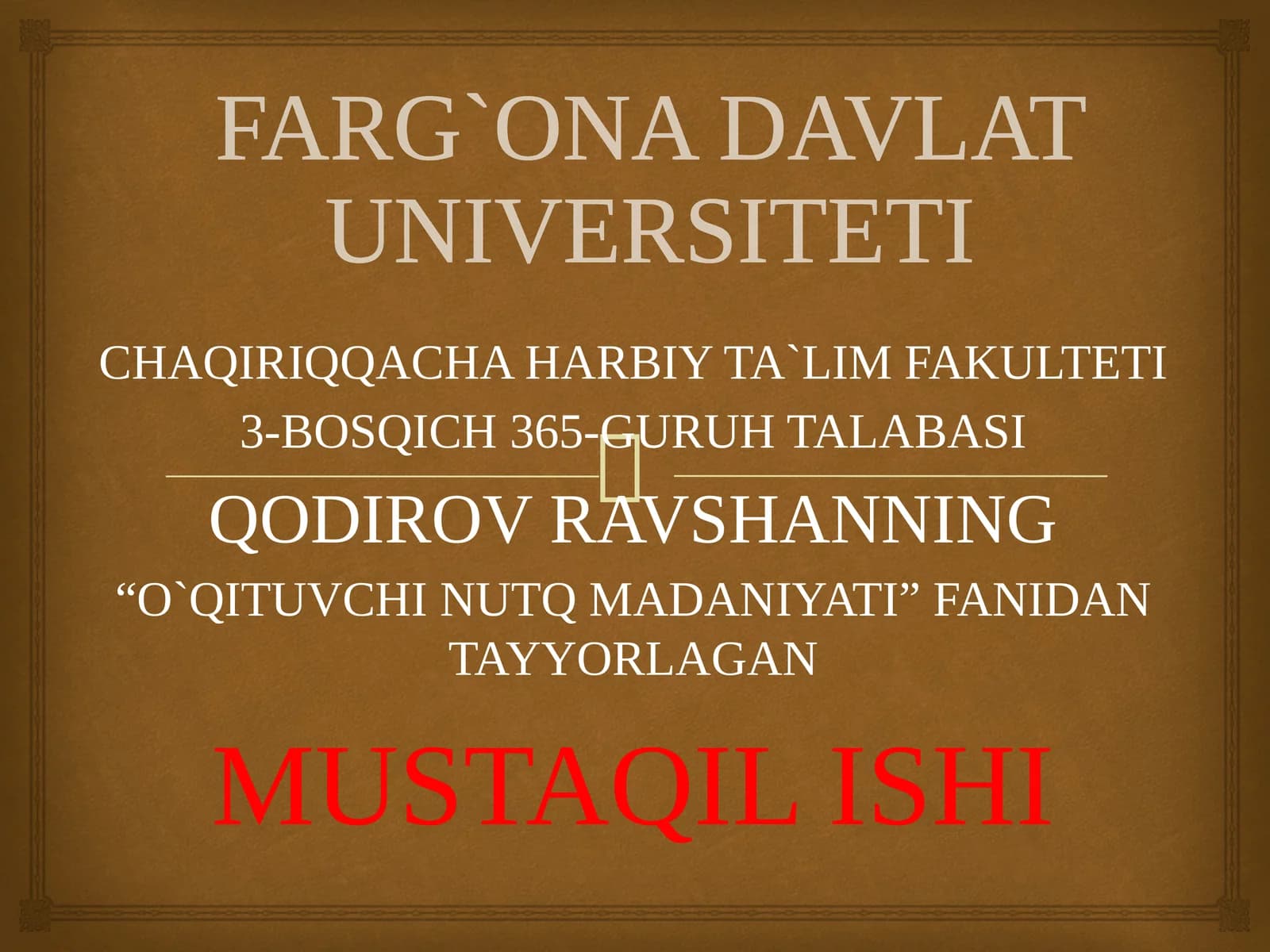"O`QITUVCHI NUTQ MADANIYATI" fanidan tayyorlagan
