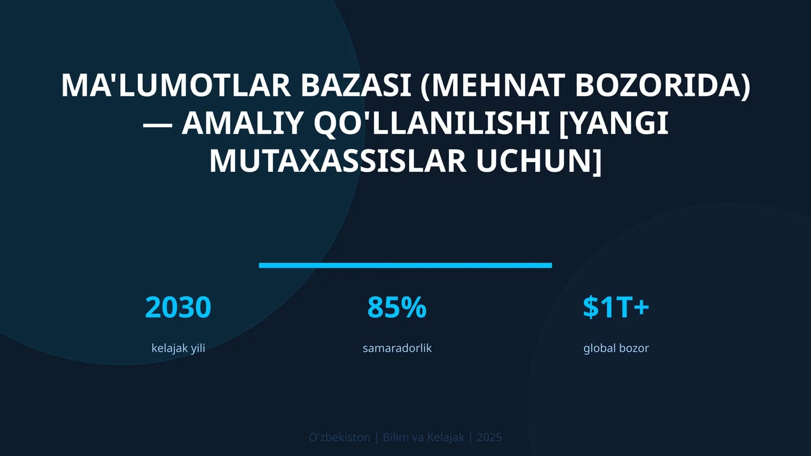 Ma'lumotlar bazasi (mehnat bozorida) — amaliy qo'llanilishi [yangi mutaxassislar uchun]