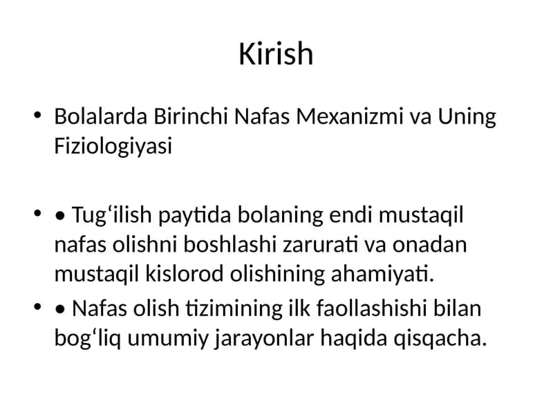 Bolalarda Birinchi Nafas Mexanizmi va Uning Fiziologiyasi
