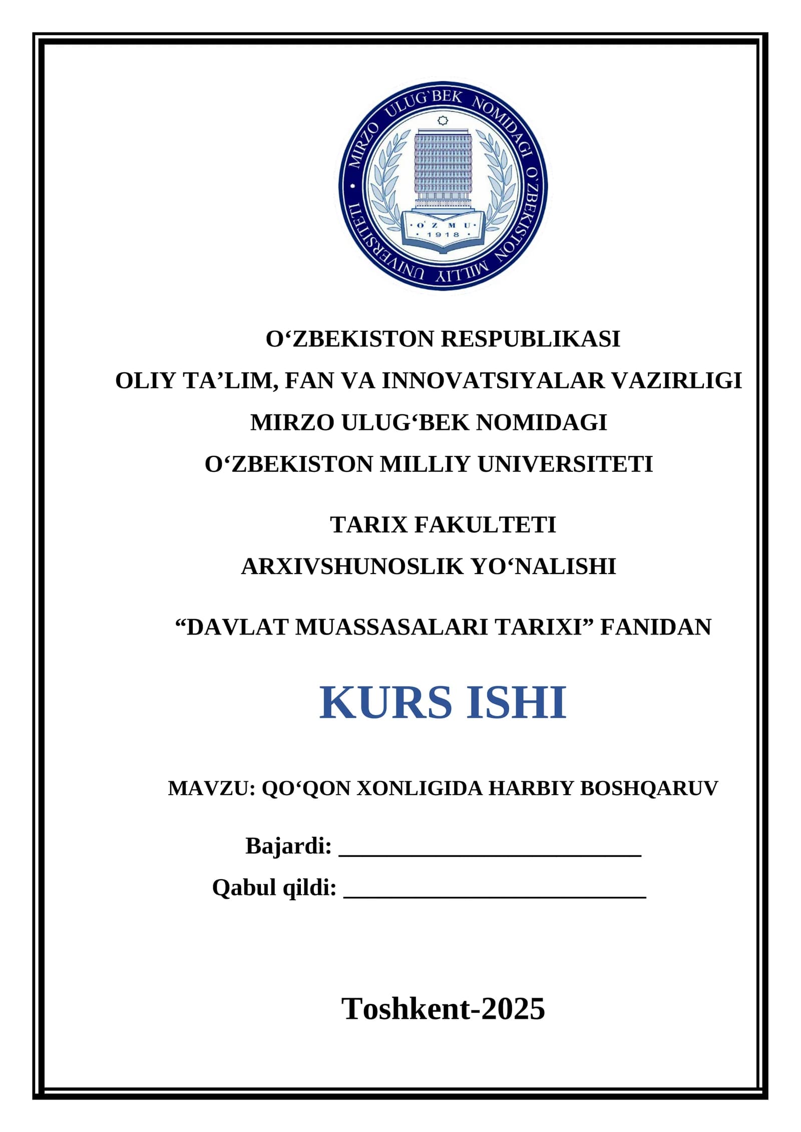 DAVLAT MUASSASALARI TARIXI