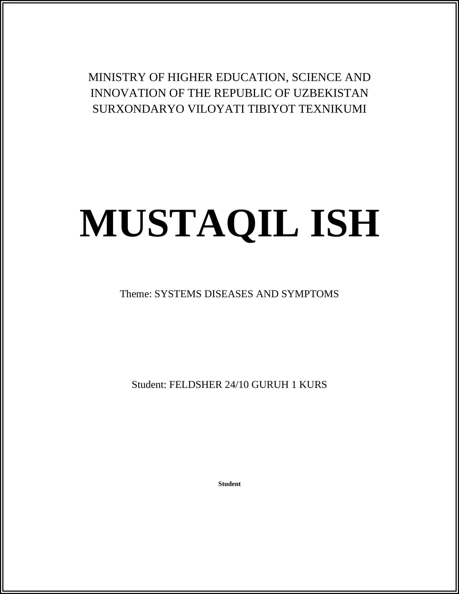 SYSTEMS DISEASES AND SYMPTOMS