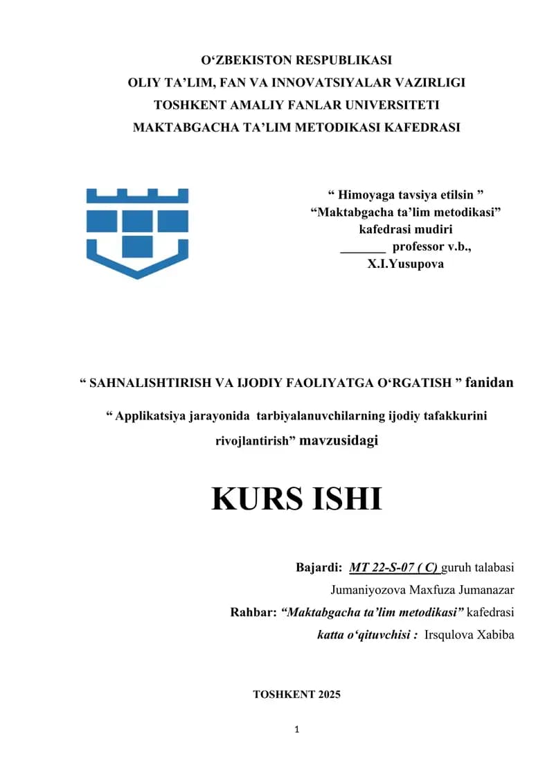 Applikatsiya jarayonida tarbiyalanuvchilarning ijodiy tafakkurini rivojlantirish.