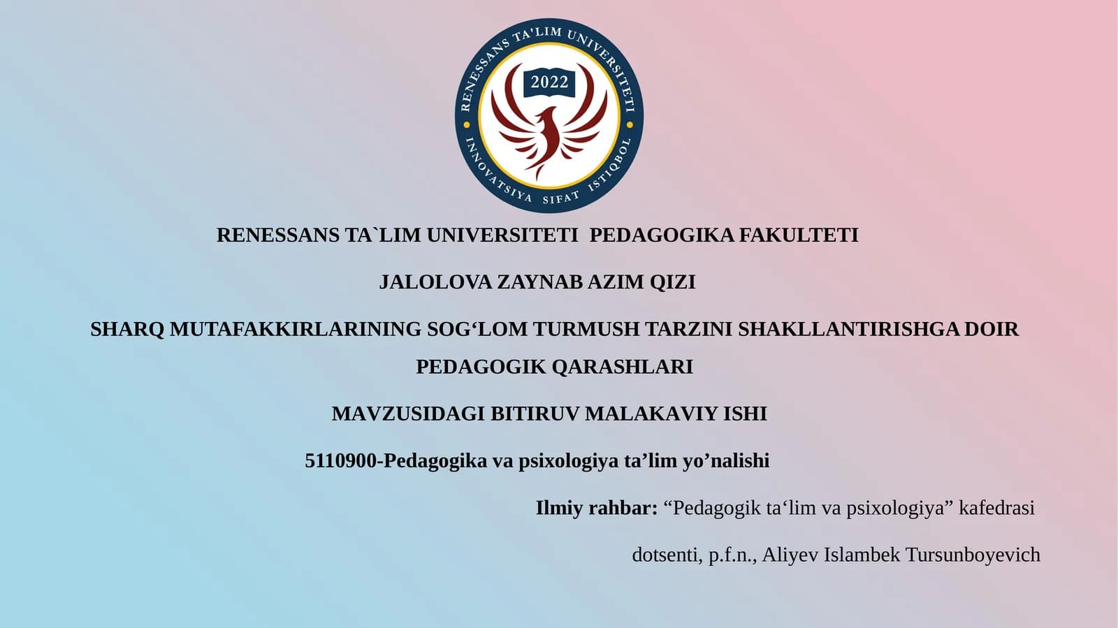 SHARQ MUTAFAKKIRLARINING SOGʻLOM TURMUSH TARZINI SHAKLLANTIRISHGA DOIR PEDAGOGIK QARASHLARI