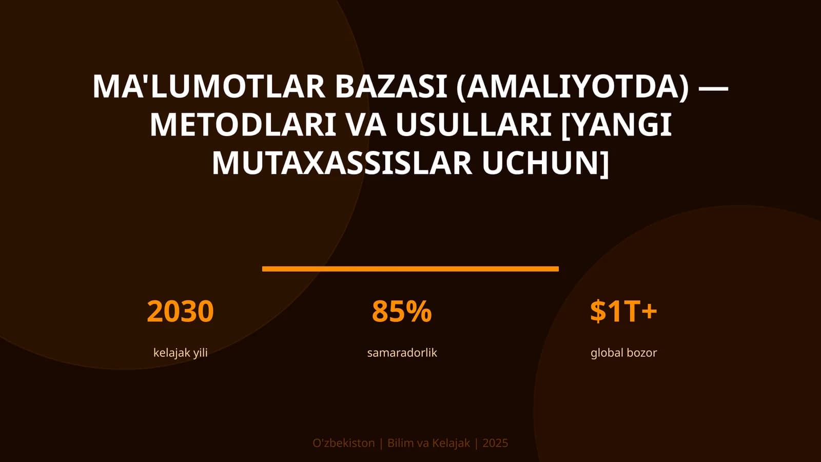 MA'LUMOTLAR BAZASI (AMALIYOTDA) — METODLARI VA USULLARI [YANGI MUTAXASSISLAR UCHUN]