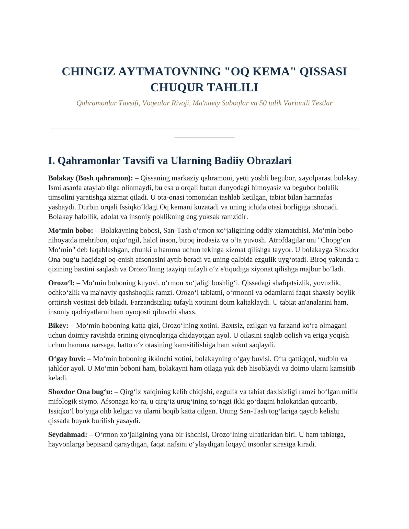 CHINGIZ AYTMATOVNING "OQ KEMA" QISSASI CHUQUR TAHLILI
